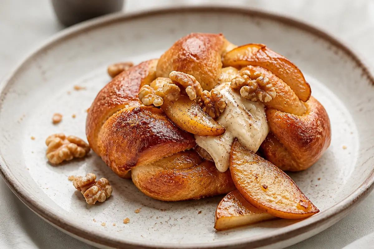 Nudos de Panadería con Mantequilla de Chai, Pera Asada y Nueces