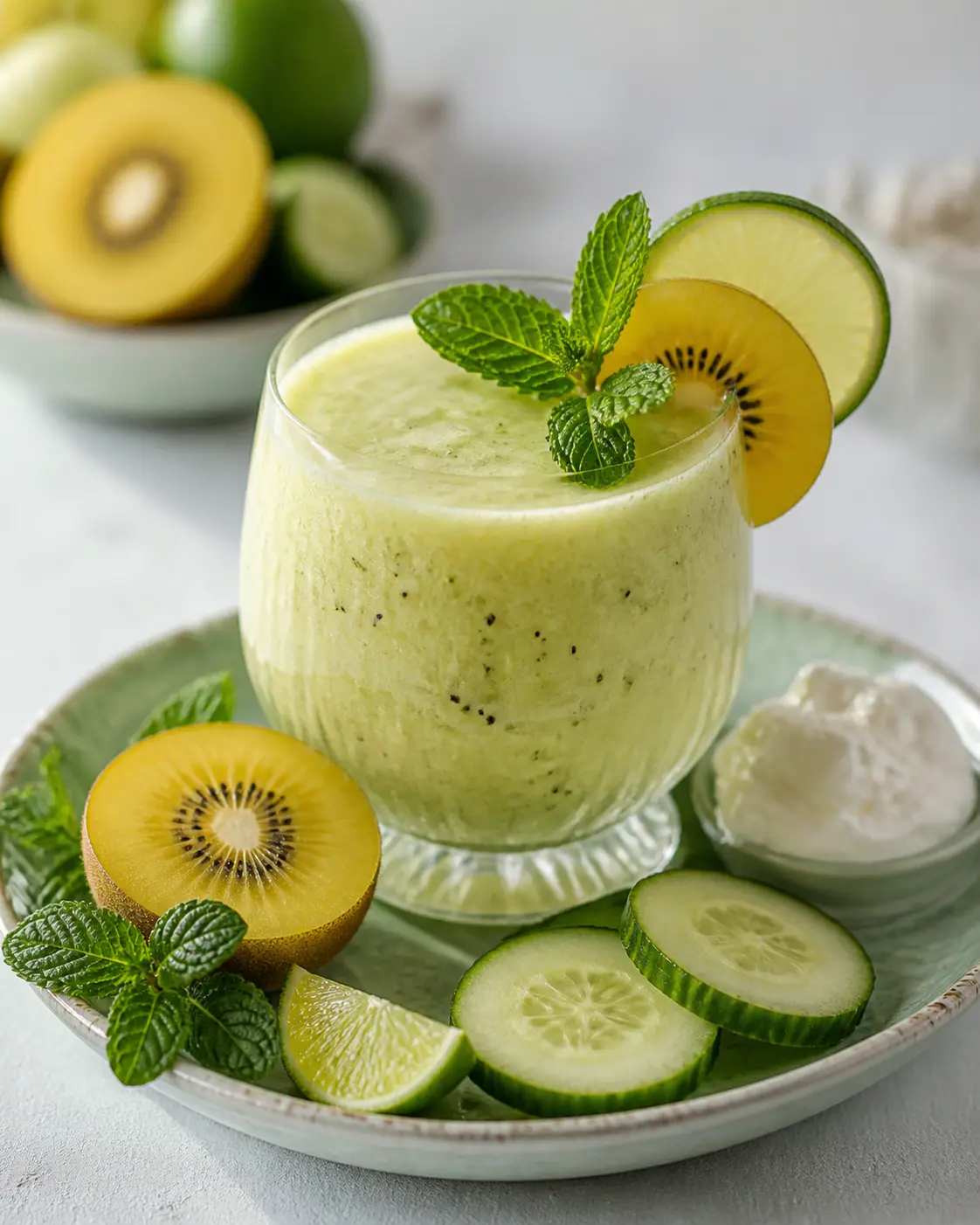 Golden Kiwi, Cucumber and Ricotta Mist Smoothie with Mint and Lime