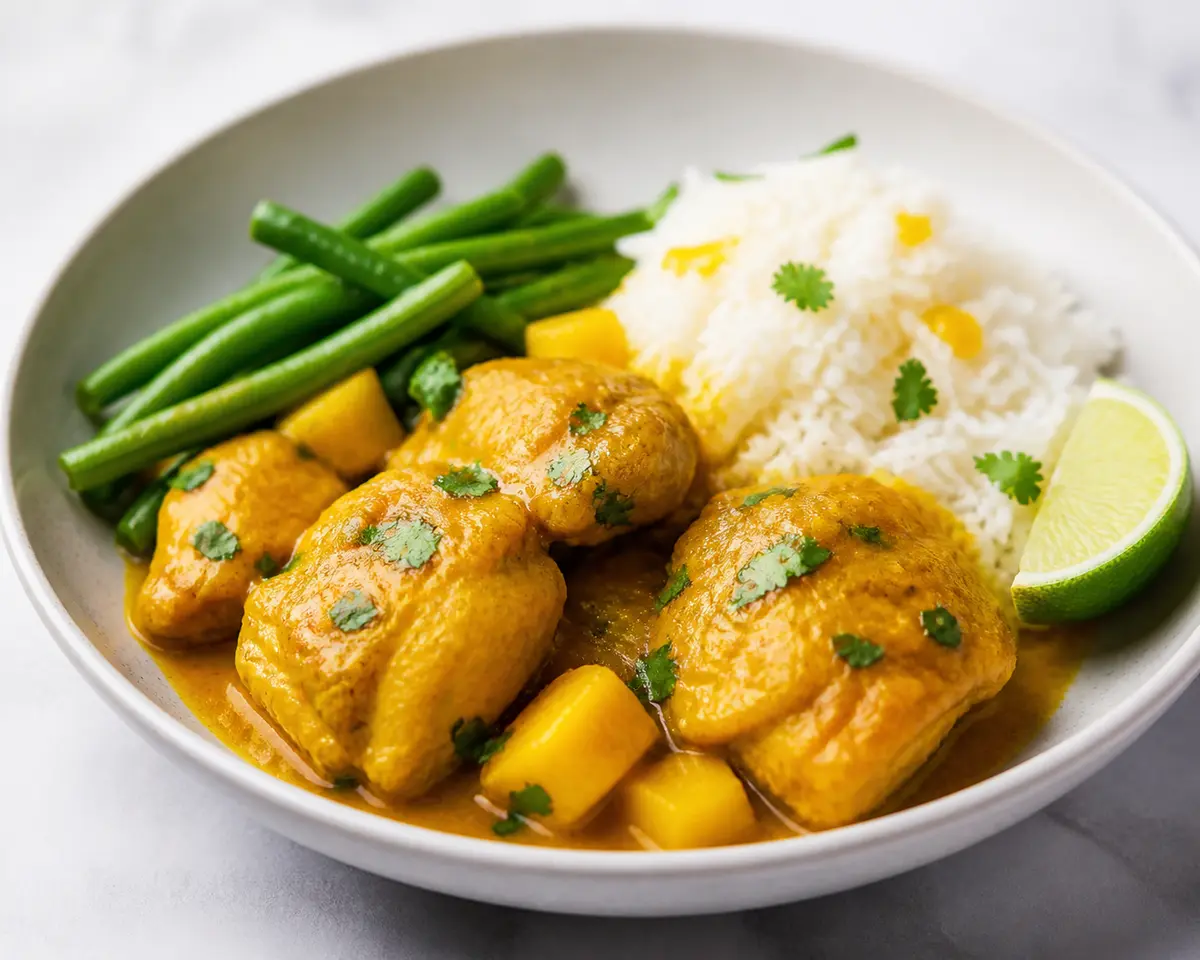 Instant Pot Spiced Mango Chicken with Basmati Rice, Green Beans and Lime