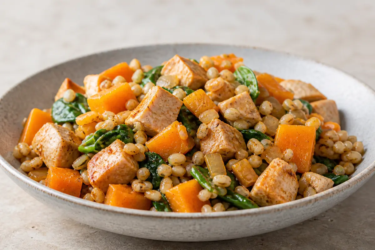 Instant Pot Smoked Paprika Turkey with Tender Barley, Butternut Squash, and Spinach