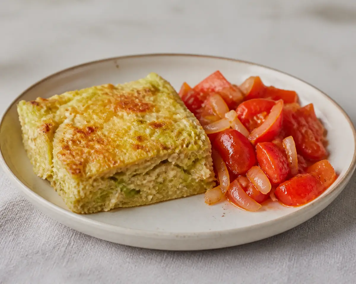 Budget Oat, Cabbage and Egg Bake with Tomato Sauté
