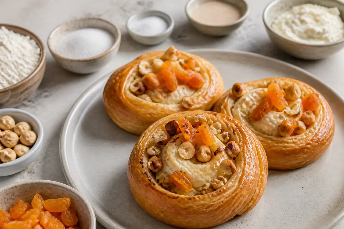 Espirales de Panadería con Ricotta de Vainilla, Chabacano Seco y Avellana Tostada