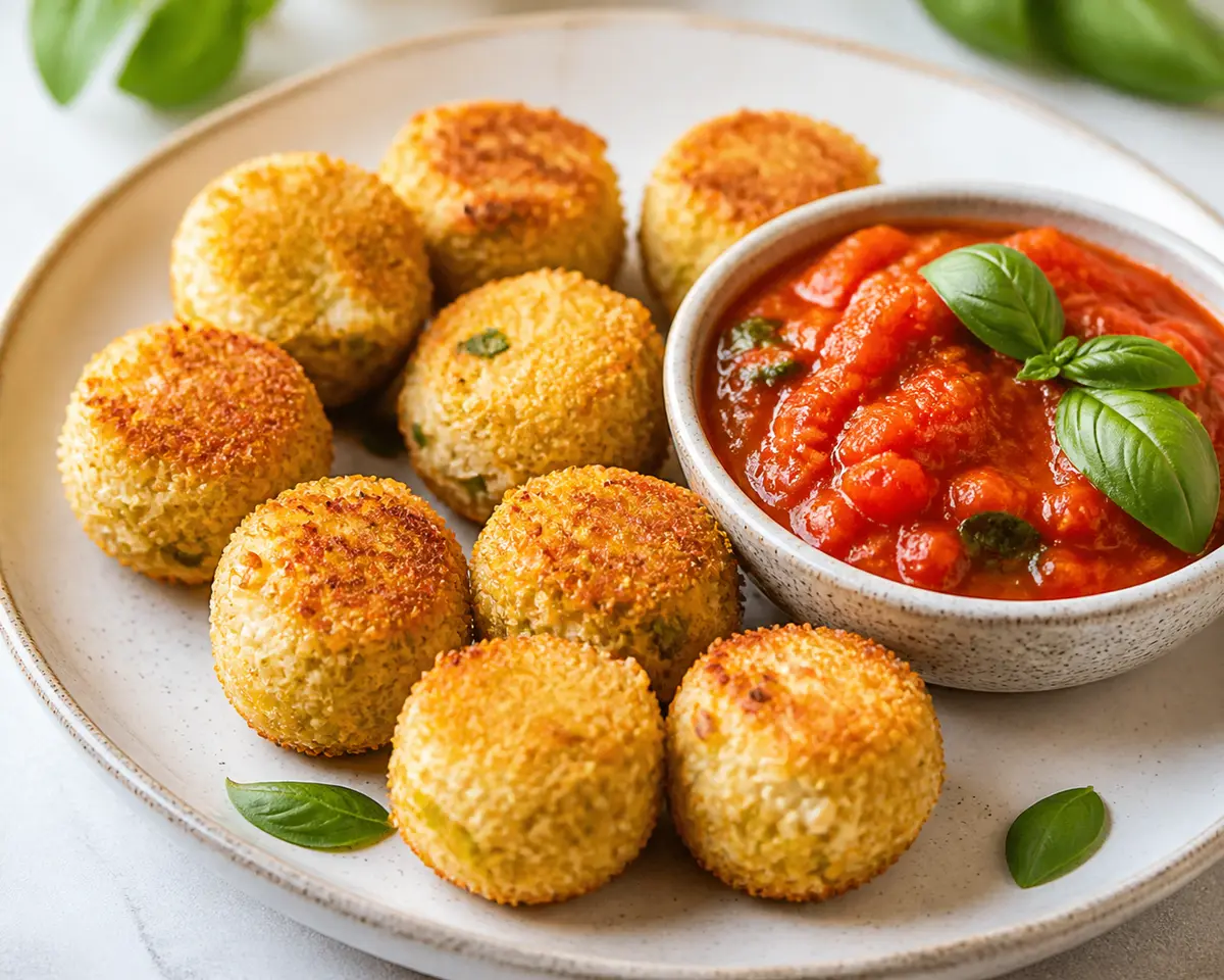 Crispy Millet, Ricotta and Leek Bites with Warm Cherry Tomato Basil Dip