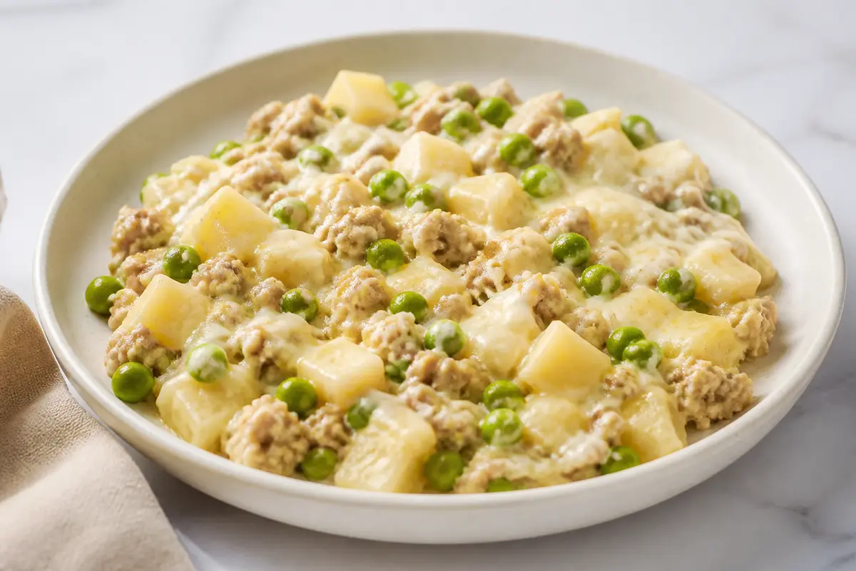 Minitrenecitos Cremosos de Papa, Pavo y Chícharos