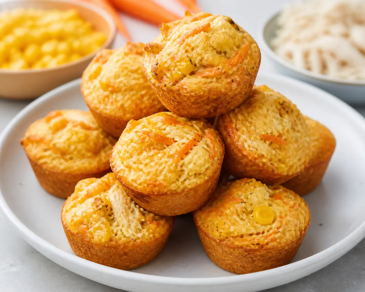 Rainbow Corn, Chicken and Carrot Mini Muffins