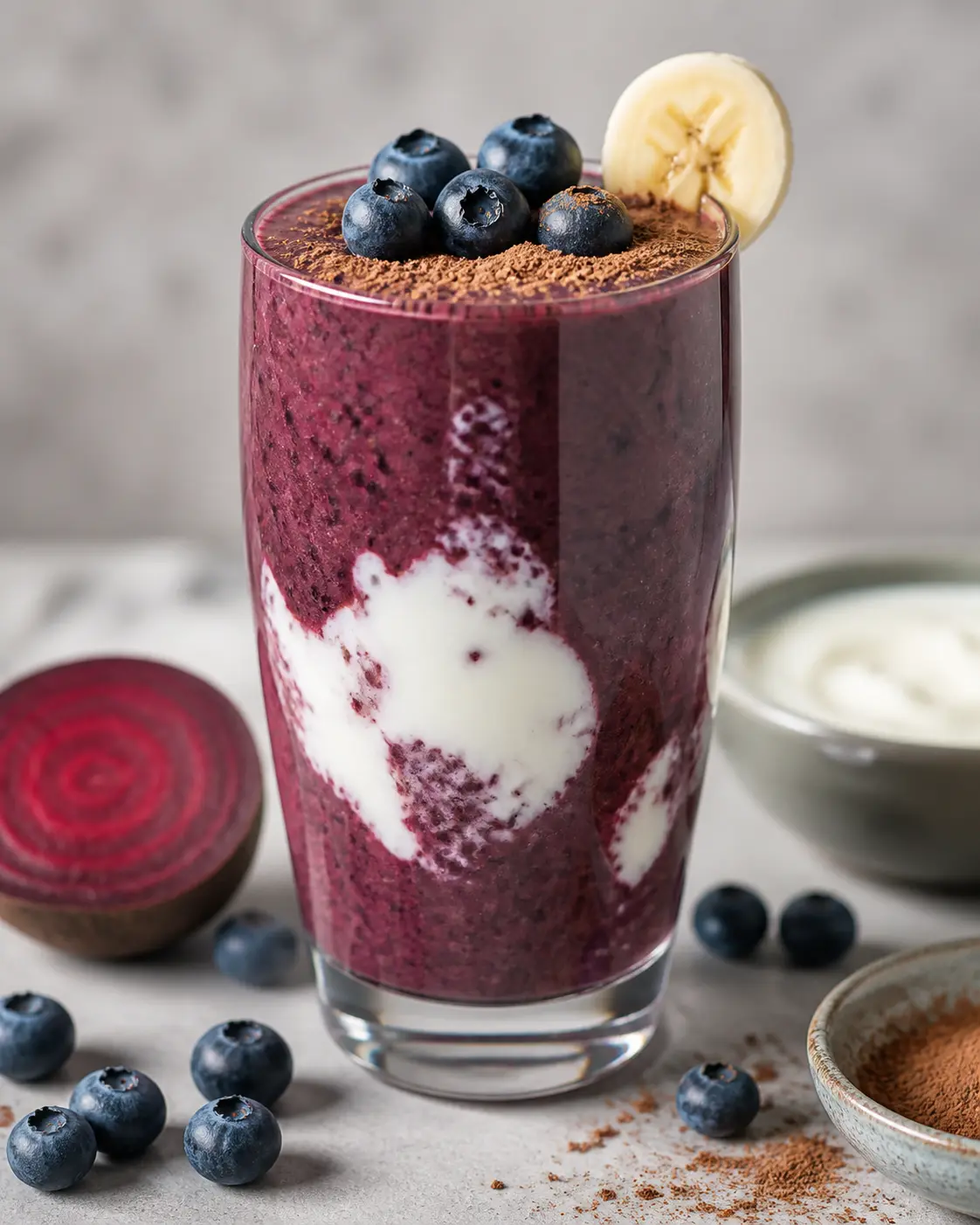 Blueberry, Roasted Beet and Kefir Eclipse Smoothie with Cocoa