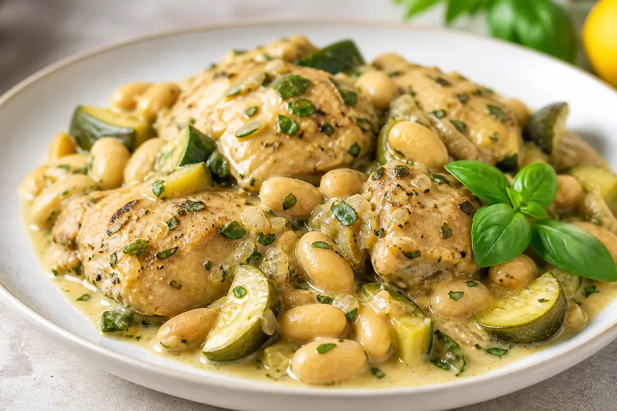 Slow Cooker Chicken with Zucchini, Butter Beans, and Creamy Basil Lemon Sauce