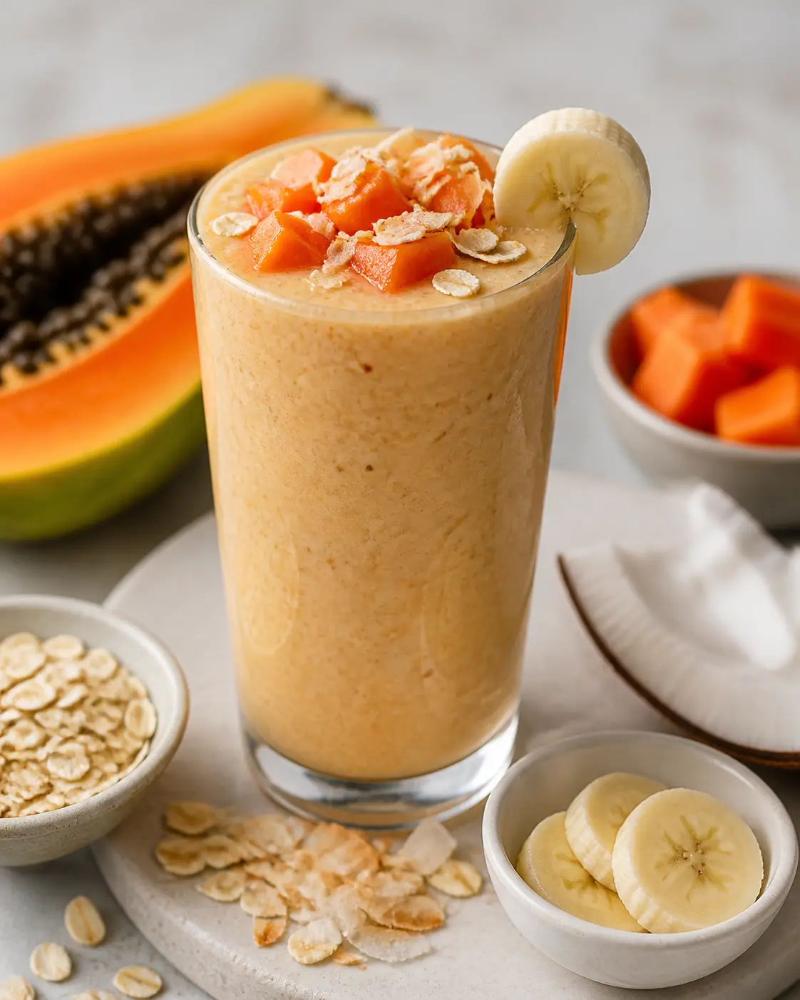 Tropical Canvas Papaya, Oat and Toasted Coconut Smoothie