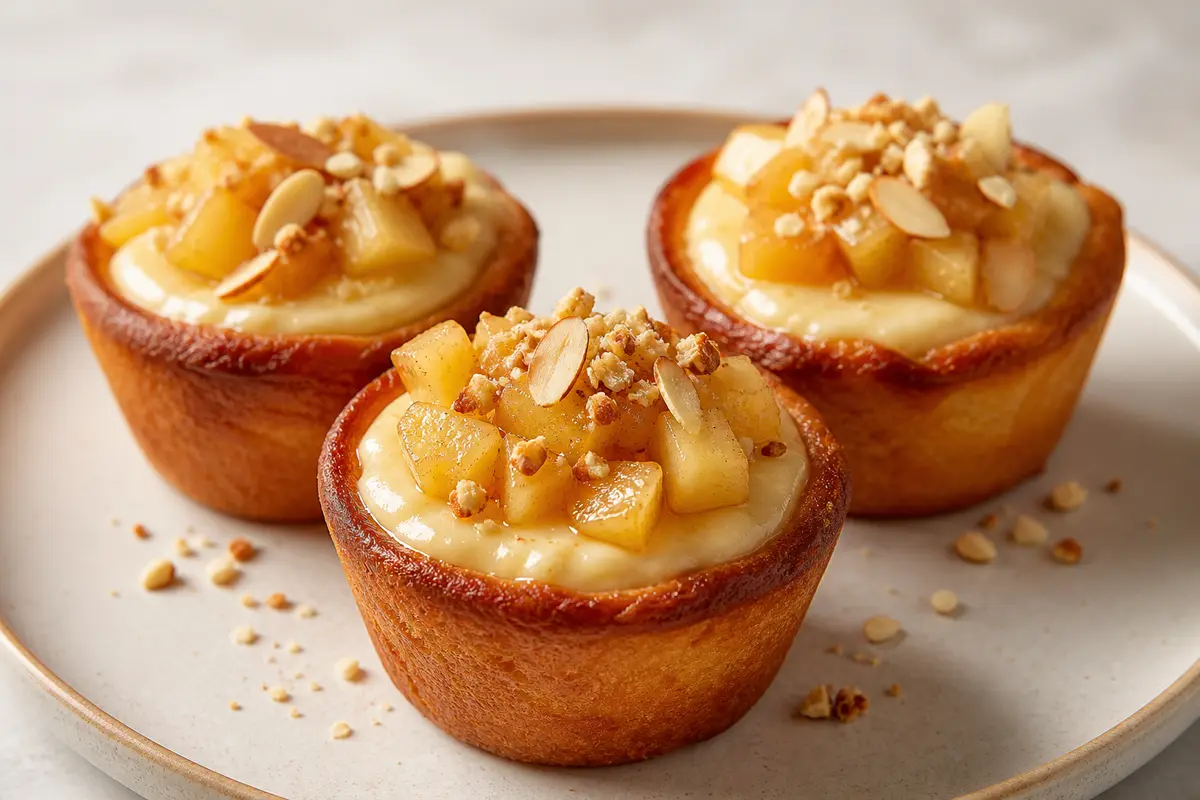 Cazuelitas de pan brioche con crema de té chai, membrillo dorado y crocante de almendra