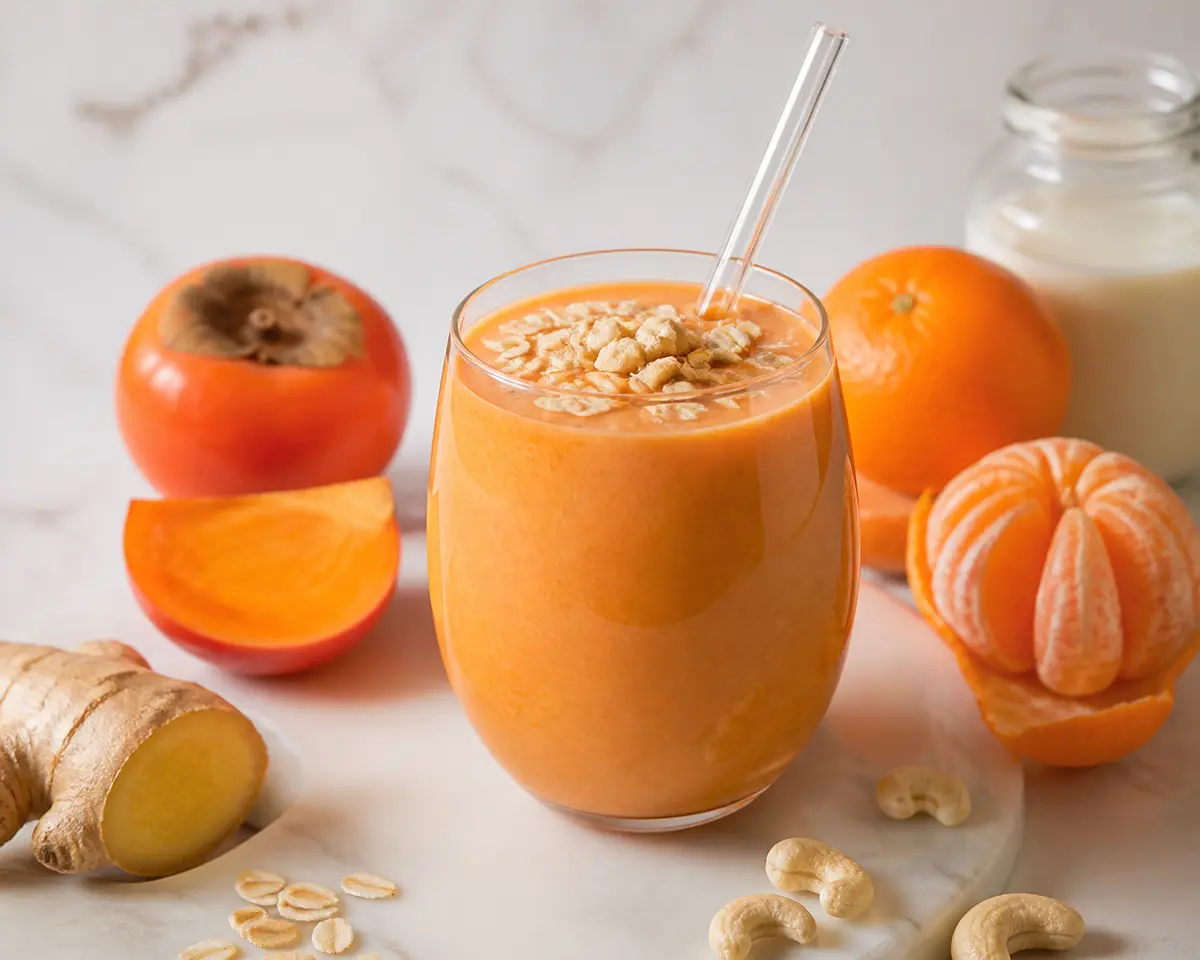 Amber Persimmon, Mandarin and Oat Smoothie with Cashew and Ginger