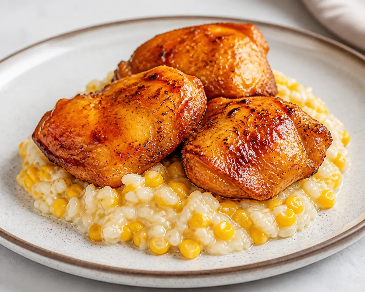 Pollo Caribeño Braseado en Achiote y Naranja con Arroz Cremoso de Maíz y Coco