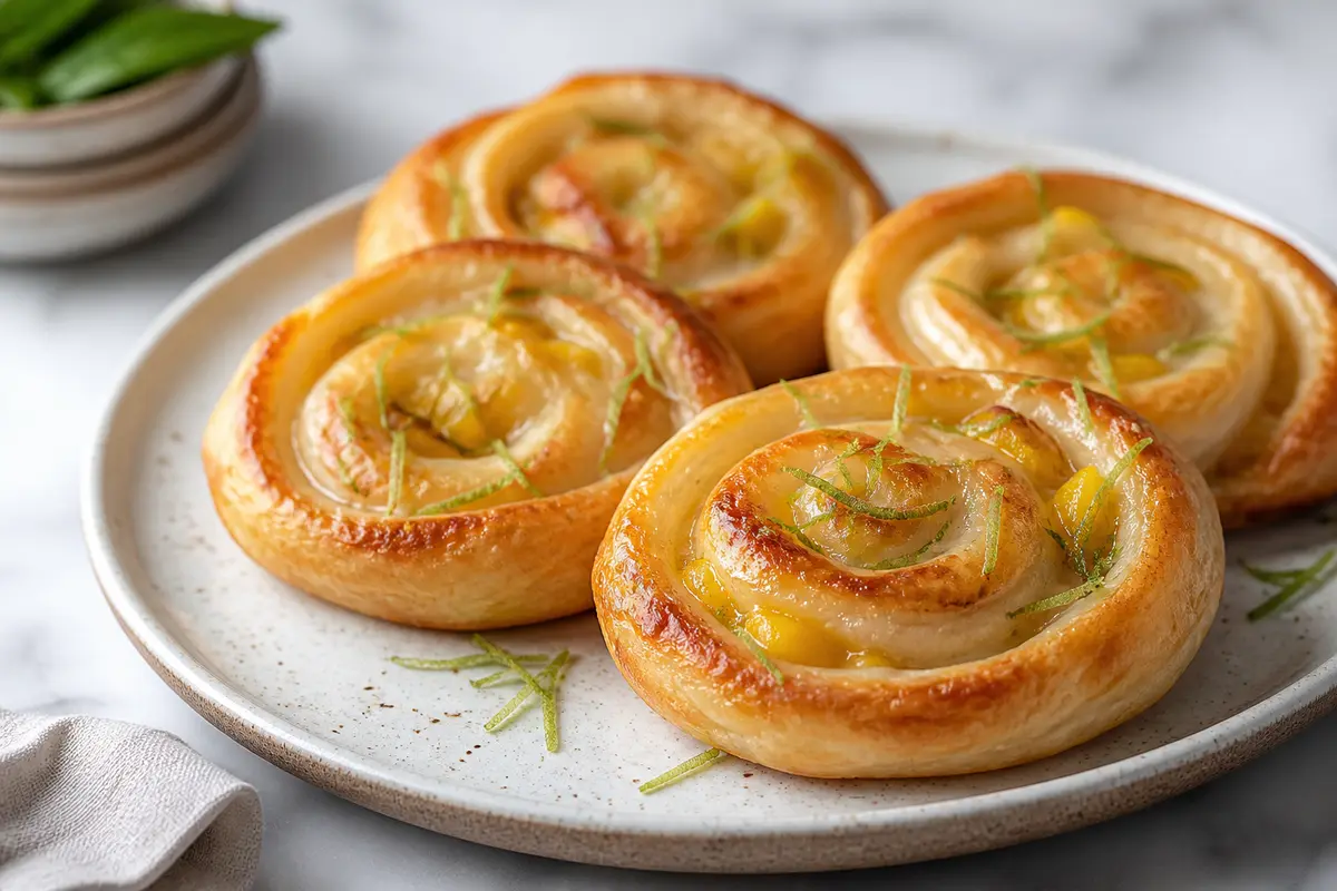Bakery Pinwheels with Toasted Coconut Cream, Golden Pineapple and Kaffir Lime