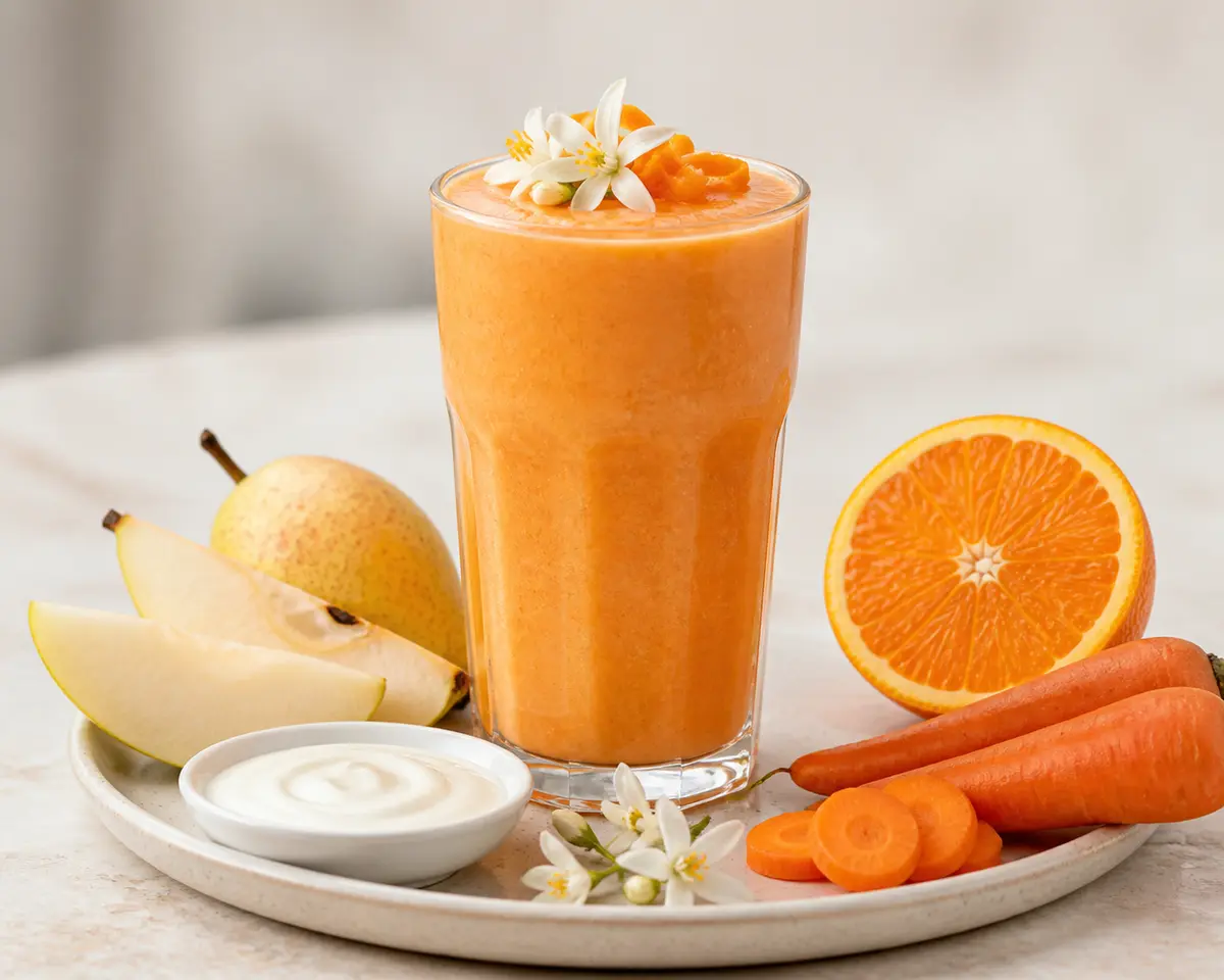 Citrus Silk Pear, Carrot and Yogurt Smoothie with Orange Blossom