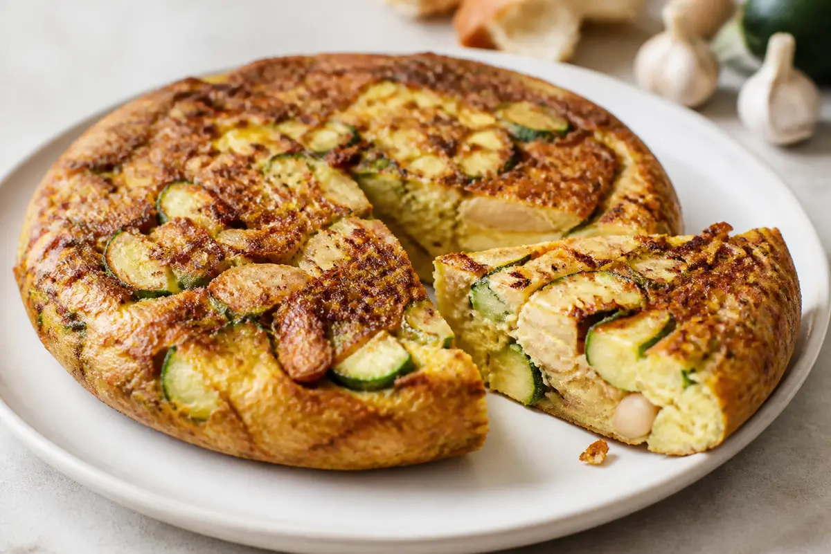 Tortilla Económica de Miga de Pan, Calabacín y Alubias Blancas al Ajo