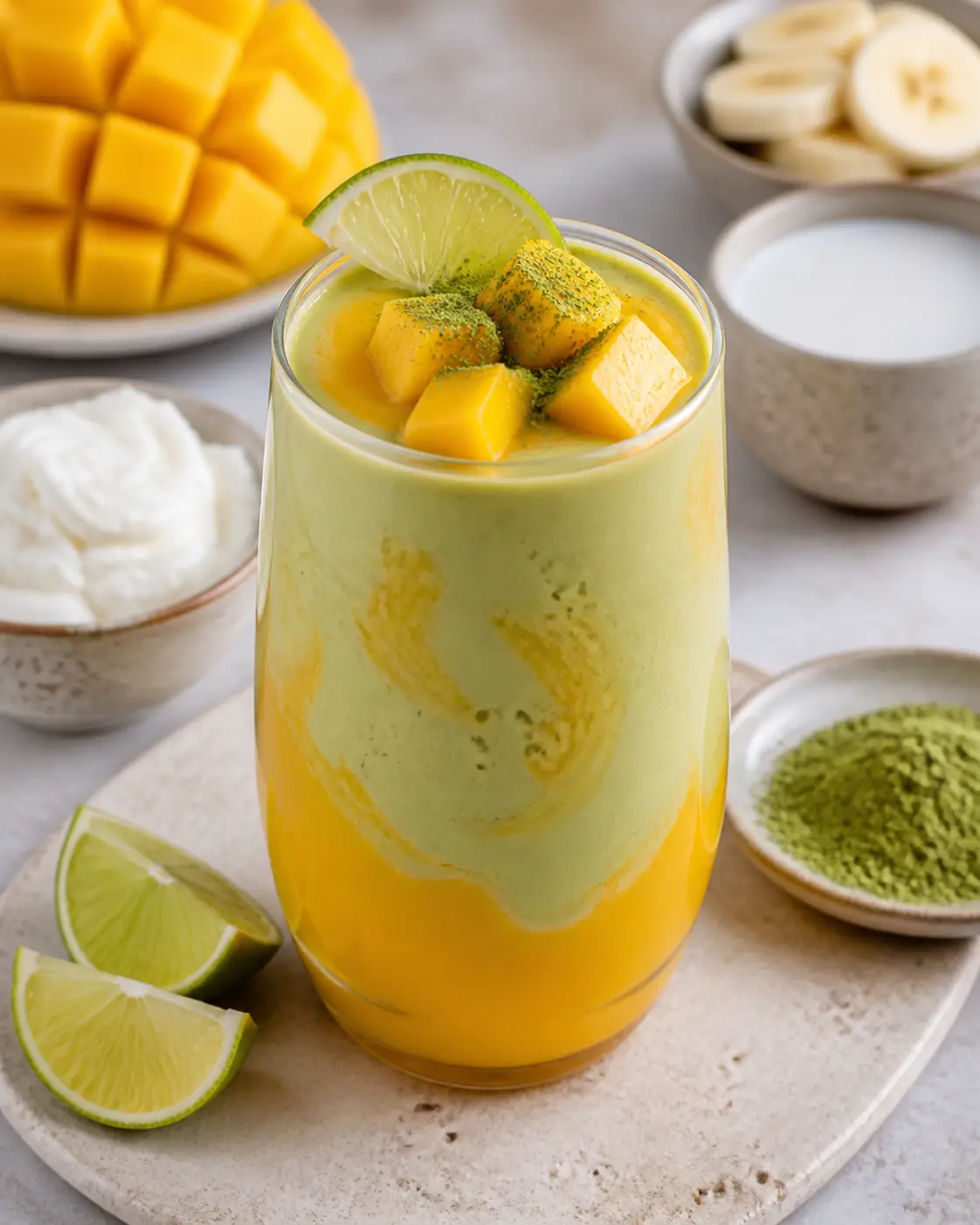 Lunar Mango, Coconut and Matcha Lime Smoothie
